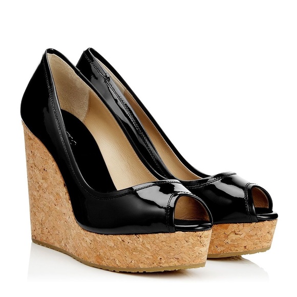 Jimmy Choo Shoes - Jimmy Choo💕Patent Black Cork Wedge Pump 9.5